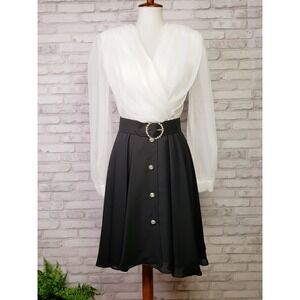 Vintage 80s Cocktail Dress Black White Mini Romantic Retro size XS